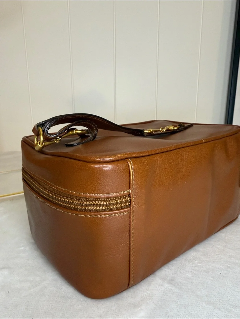 Vintage Gucci Horsebit Leather Train Case Vanity Cosmetic Bag Brown Italy - Picture 5 of 12